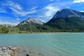 Canadian Rocky Mountains with Oxbow Lake in Bow River Valley near Canmore at the Entrance of Banff National Park, Alberta Royalty Free Stock Photo