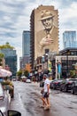 Canadian singer Leonard Cohen mural or monument painted on a building on Crescent street in Montreal, Quebec, Canada Royalty Free Stock Photo