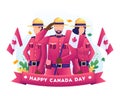 Canadian soldiers celebrate Canada Independence day with national flags on 1st July illustration