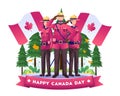 Canadian soldiers standing respectfully celebrate Canada Independence day with national flags on 1st July illustration