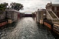 Canadian Soo Locks And International Bridge In Ontario Royalty Free Stock Photo