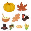 Canadian Thanksgiving Day set icons in cartoon style. Big collection of canadian Thanksgiving Day vector symbol stock Royalty Free Stock Photo