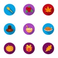 Canadian Thanksgiving Day set icons in flat style. Big collection of canadian Thanksgiving Day vector symbol stock