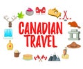 Canadian Travel concept icons set, cartoon style Royalty Free Stock Photo