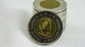 Canadian $2 dollar coin or toonie on white background