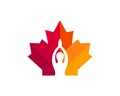 Canadian Yoga logo. Maple leaf with female yoga vector. Maple freedom yoga girl logo design