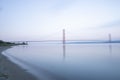 1915 Canakkale Bridge aerial view in Canakkale, Turkey. World\'s longest suspension bridge opened in Turkey. Turkish: 1915