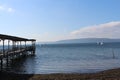 Sea calm skies and docks Royalty Free Stock Photo