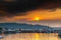 Canakkale city center harbor at sunset. Turkey