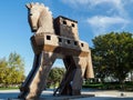 Replica of wooden trojan horse in ancient Troy city, Turkey Royalty Free Stock Photo