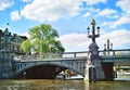 Canal of Amsterdam with antique bridge