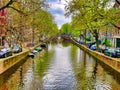 Canal in Amsterdam Holland panoama landscape river Royalty Free Stock Photo