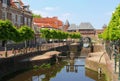 Canal and ancient fortress wall Koppelpoort,Amersfoort,Holland Royalty Free Stock Photo