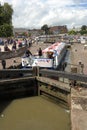 Canal barge in lock