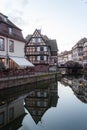 Canal and beautiful architecture in the center of Strasbourg, capital of the Alsace region in France