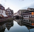 Canal and beautiful architecture in the center of Strasbourg, capital of the Alsace region in France