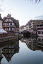 Canal and beautiful architecture in the center of Strasbourg, capital of the Alsace region in France