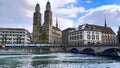 Grossmunster against the Limmat River, Zurich, Switzerland