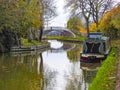 Canal boat moored next to a path in england Royalty Free Stock Photo