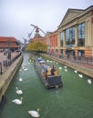 Canal boat travelling through the city of Lincoln.