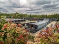 Canal boats and flowers at Merica Marina, Derbyshire Royalty Free Stock Photo