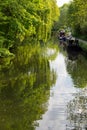 Canal boats moored in the Lee & Stort canal in Hertfordshire just before moving upstream through the Sheering Locks. Royalty Free Stock Photo