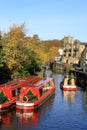 Canal boats on Springs Canal, Skipton, Yorkshire