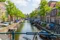 Canal with bridge in Haarlem, Netherlands