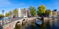 Canal and bridges traditional Dutch houses at Keizersgracht panorama in Amsterdam, Netherlands