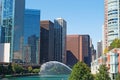 Canal on the Chicago river with buildings and skyscrapers skyline and the Trump tower Royalty Free Stock Photo