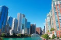 Canal on the Chicago river with buildings and skyscrapers skyline and the Trump tower Royalty Free Stock Photo