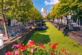 Canal in Delft, South Holland, Netherlands. Royalty Free Stock Photo