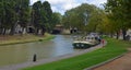 Canal du Midi at Carcassonne Languedoc Roussillon France.with Barge. Royalty Free Stock Photo