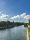 Canal du midi flowing through Carcassonne in Occitanie region of France. Royalty Free Stock Photo