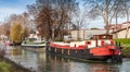 Barge on the Canal du Midi in Toulouse, Haute Garonne, Occitanie, France Royalty Free Stock Photo