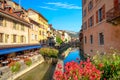 Canal du Thiou and colorful street in old town of Annecy. French Alps, France Royalty Free Stock Photo