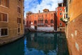 Canal with gondolas in Venice, Italy. Architecture and landmarks of Venice. Venice postcard with Venice gondolas