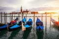 Canal with gondolas in Venice, Italy. Architecture and landmarks of Venice. Venice postcard with Venice gondolas Royalty Free Stock Photo