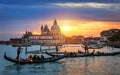 Canal with gondolas in Venice, Italy. Architecture and landmarks of Venice. Venice postcard with Venice gondolas