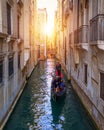 Canal with gondolas in Venice, Italy. Architecture and landmarks of Venice. Venice postcard with Venice gondolas