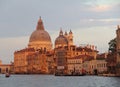 Canal Grande with Basilica di Santa Maria della Salute in beayutiful evening light at sunset in Venice, Italy Royalty Free Stock Photo