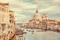 Canal Grande with Basilica di Santa Maria della Salute at sunset with retro vintage effect, Venice, Italy Royalty Free Stock Photo