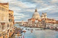 Canal Grande with Basilica di Santa Maria della Salute at sunset with retro vintage effect, Venice, Italy Royalty Free Stock Photo