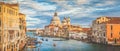 Canal Grande with Basilica di Santa Maria della Salute at sunset with retro vintage effect, Venice, Italy Royalty Free Stock Photo