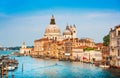 Canal Grande and Basilica di Santa Maria della Salute at sunset in Venice, Italy Royalty Free Stock Photo