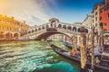 Canal Grande with famous Rialto Bridge at sunset in Venice Royalty Free Stock Photo