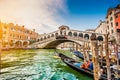 Canal Grande with famous Rialto Bridge at sunset in Venice Royalty Free Stock Photo