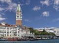 Canal Grande and San Marco`s Campanile againts a beautiful sky, Venice, Italy Royalty Free Stock Photo