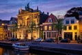 Canal and houses in the evening. Haarlem, Netherlands