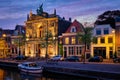 Canal and houses in the evening. Haarlem, Netherlands Royalty Free Stock Photo